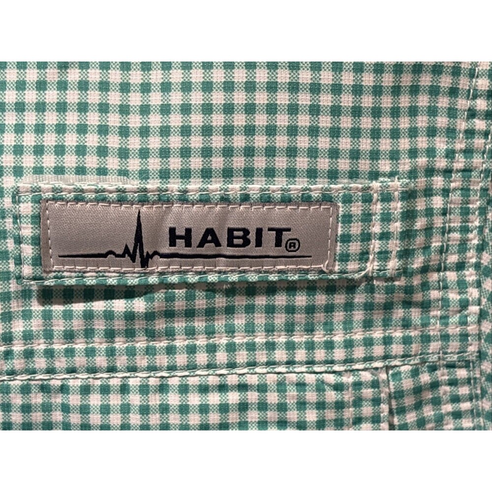 Habit 40+ Solar Factor Vented Fishing Shirt Short Sleeve Size M Green Check NWOT